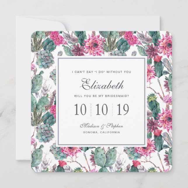 Bohemisch Succulent & Floral - Bridesmaid Einladung (Vorderseite)