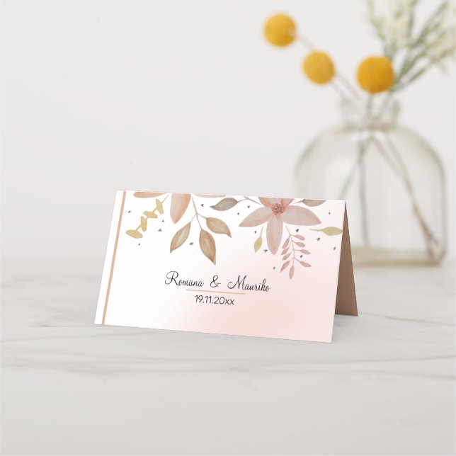 Bohemisch Terracotta Floral Wasserfarbe Handgestri Platzkarte (Vorderseite)