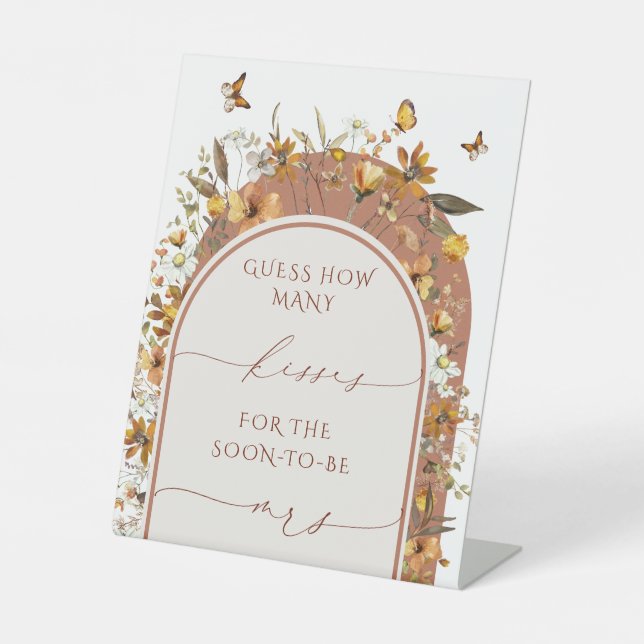 Bohemisch Terracotta Wildblumen Brautparty Sockelschild (Vorderseite)