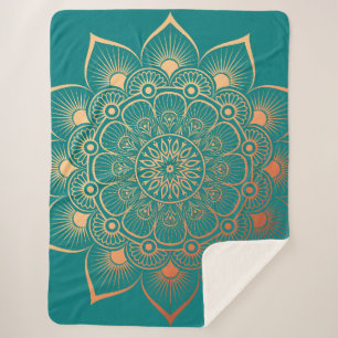 Bohemisch Türkis Peach Mandala Sherpadecke