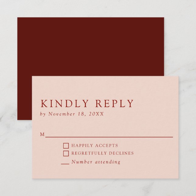 Bohemisch Wedding Kindly Reply Elegant Burnt Orang RSVP Karte (Vorne/Hinten)