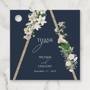 Bohemisch Wood Pyramid White Florals Blue Wedding Geschenkanhänger