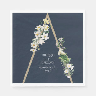 Bohemisch Wood Pyramid White Florals Blue Wedding Serviette