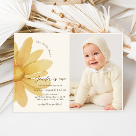 Bohemisch Yellow Daisy Floral 1. Geburtstag Foto Einladung