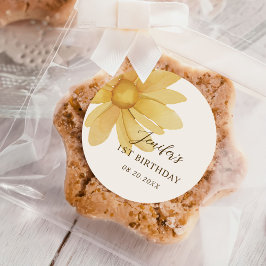 Bohemisch Yellow Daisy Floral 1. Geburtstag Party Runder Aufkleber