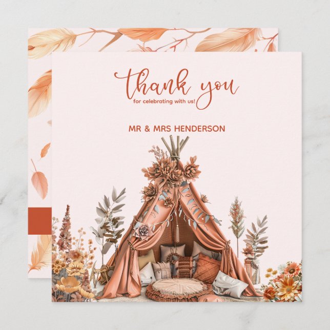 Bohemisch Zehnte Wildblume Hochzeit Dankeschön Kar Dankeskarte (Vorne/Hinten)