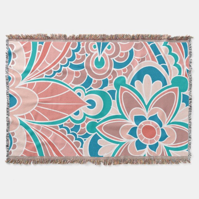 Bohemische, aquamarine und Pfirsichthrow-Decke Decke (Vorderseite)