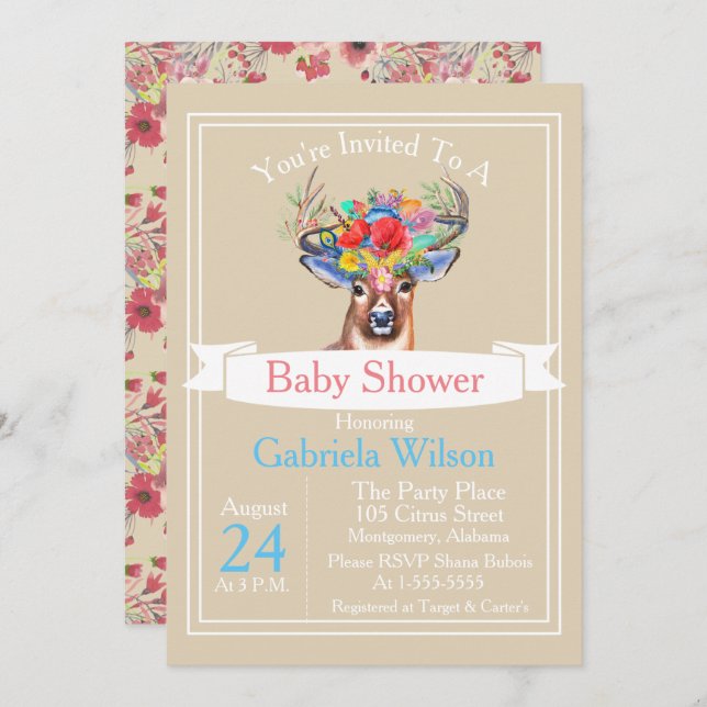 Bohemische Aquarellblütendusche Einladung (Vorne/Hinten)