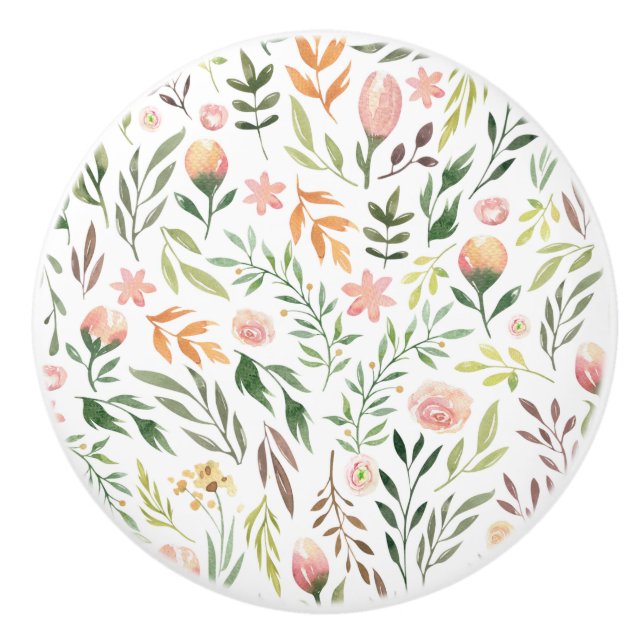 Bohemische Aquarellfarben-Blätter und Blume Keramikknauf (Vorderseite)