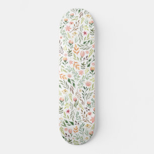 Bohemische Aquarellfarben-Blätter und Blume Skateboard