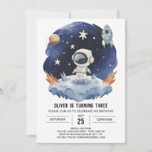 Bohemische Aquarellfarben Digitaler Astronautenjun Einladung