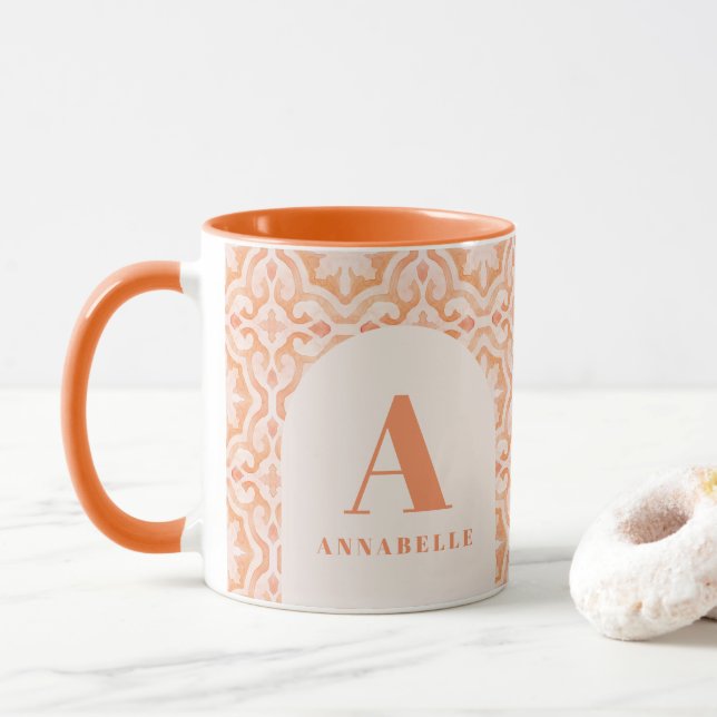 Bohemische Aquarellmalerei Pastell Marokkaner Gebu Tasse (Mit Donut)