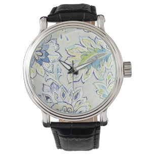 Bohemische blaue Blume Armbanduhr