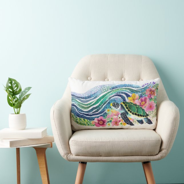 Bohemische Blauwellen und glückliche Schildkröte Lendenkissen (Stuhl )