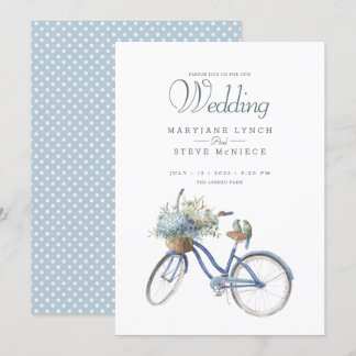 Bohemische Blue Bicycle Watercolor Hochzeit Einladung