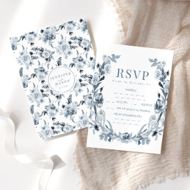 Bohemische Blue Grey Floral Wedding RSVP-Karten RSVP Karte