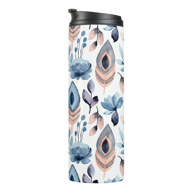 Bohemische Blume und Feathers Thermosbecher (Nach rechts gedreht)