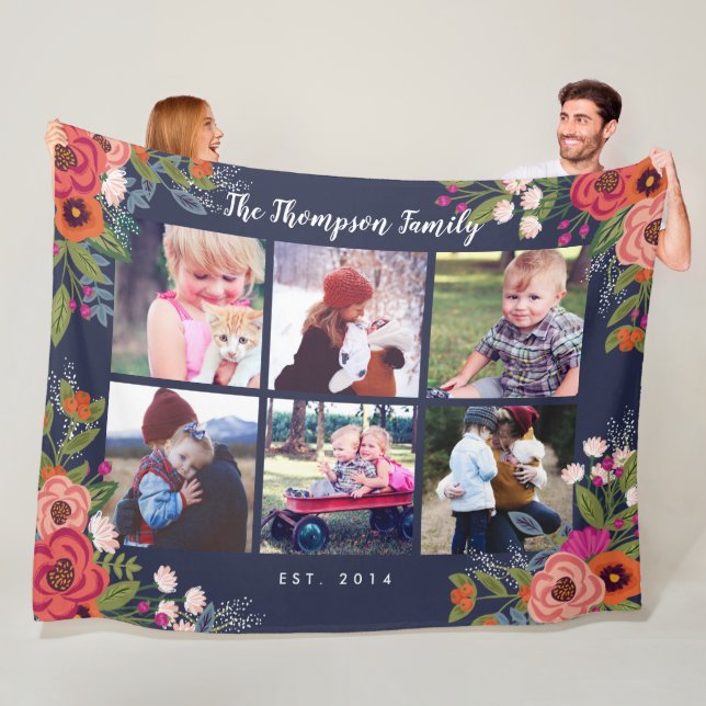 Bohemische Blumen-Familien-Foto-Collage Fleecedecke (Beispiel)