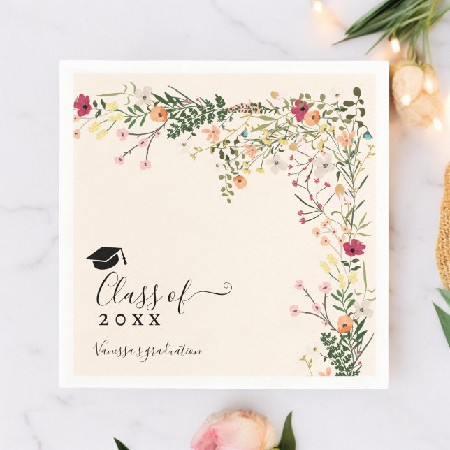 Bohemische Blumendekoration Wildblumen Abschluss Serviette (Bohemian floral wildflowers decor graduation napkins)