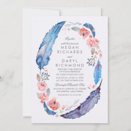 Bohemische BlumenFedern Rustikale Hochzeit Einladung