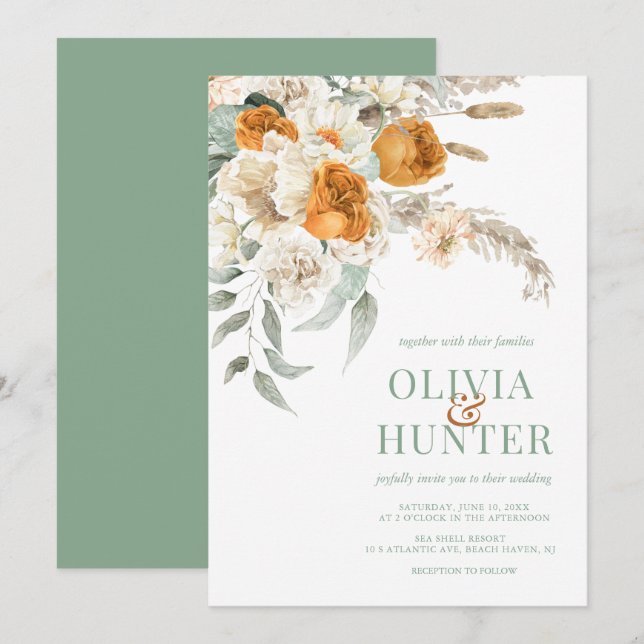 Bohemische Blumenhochzeit Einladung (Vorne/Hinten)