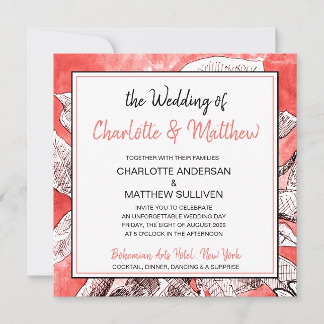 Bohemische Blumenkoralle Zeichnend Wasserfarbenhoc Einladung (Vorderseite)