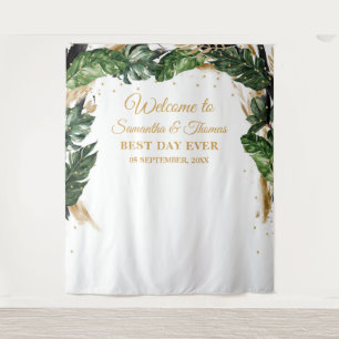 Bohemische boho tropische Blätter Hochzeit mit Blu Wandteppich