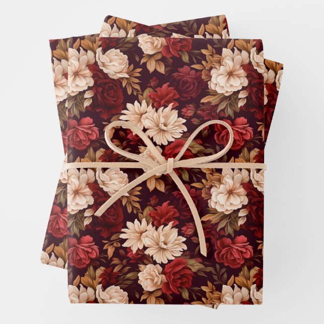 Bohemische bordeauxfarbene Blume Geschenkpapier Set (Beispiel)