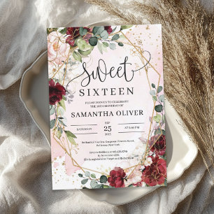 Bohemische bordeauxfarbene Goldgeometrie 16 Einladung