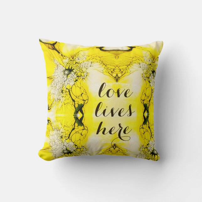 Bohemische BUTTERFLY YELLOW BLACK LACINGThrow Kiss Kissen (Vorderseite)
