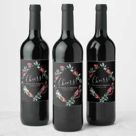 Bohemische Cheers Schwarze Rote Rosen Hochzeitswei Weinetikett