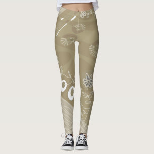 Bohemische Chintz Illustration Dusty Neutral Brown Leggings