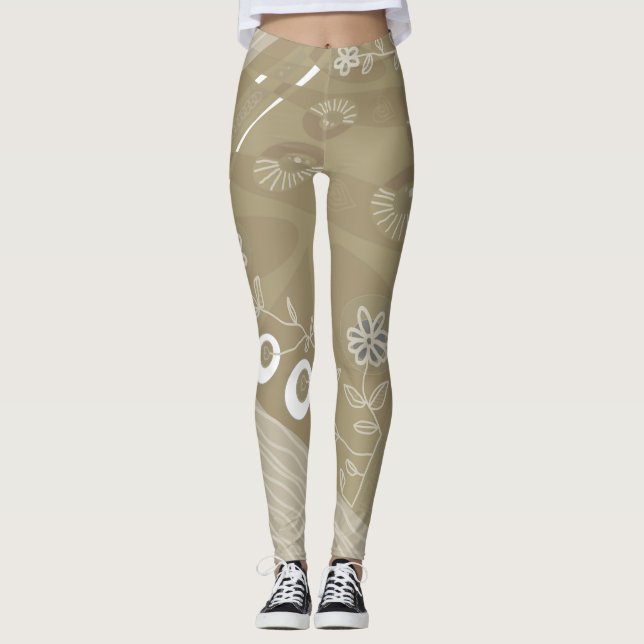 Bohemische Chintz Illustration Dusty Neutral Brown Leggings (Vorderseite)