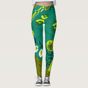 Bohemische Chintz-Illustration Grüner Olive Black Leggings