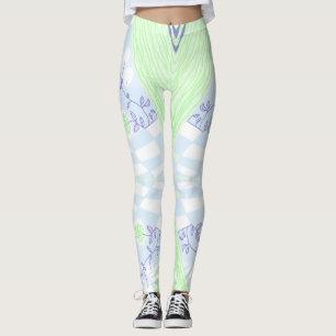 Bohemische Chintz Illustration Pastel Blue Green Leggings