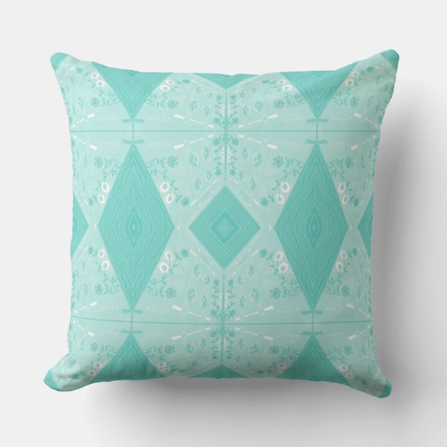 Bohemische Chintz Illustration Pastel Blue Kissen (Vorderseite)