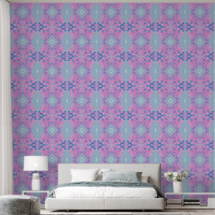 Bohemische Chintz-Illustration Rosa Blau Tapete