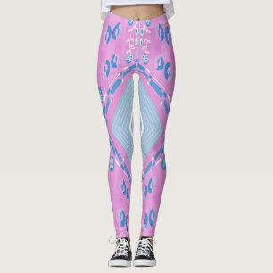 Bohemische Chintz-Illustration Rosa Blau Weiß 1 Leggings