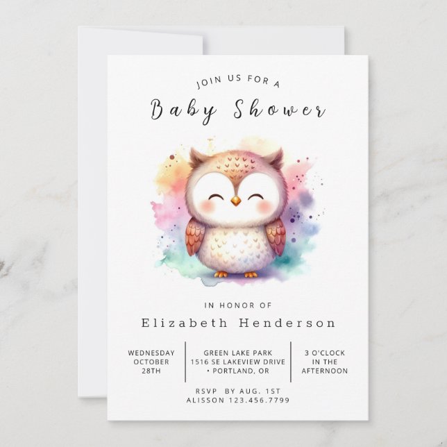Bohemische Digital Owl Baby Dusche Einladung (Vorderseite)