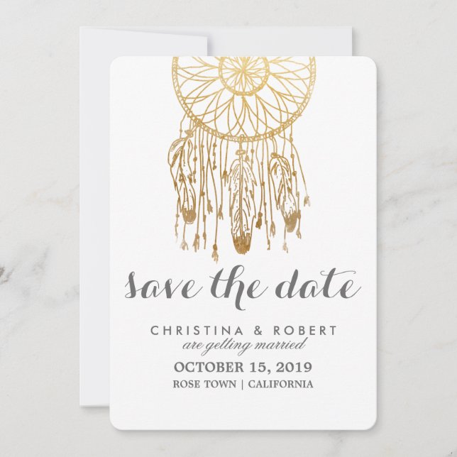 Bohemische Dreamcatcher-Imitats Goldene Fossilien  Save The Date (Vorderseite)