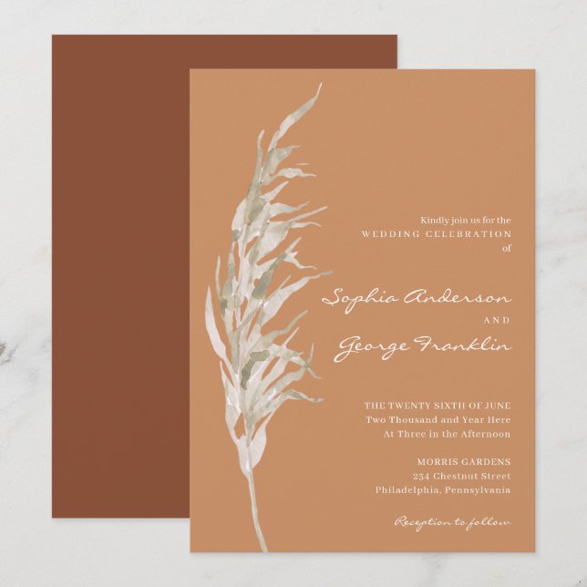 Bohemische Einladungs-Karte Terracotta Einladung (Vorne/Hinten)