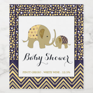 Bohemische Elefant und Zickzack Babydusche Weinetikett