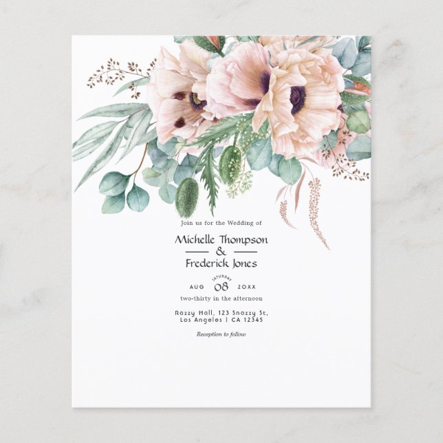 Bohemische Eukalyptus Pink Poppy Hochzeit Flyer (Vorne)