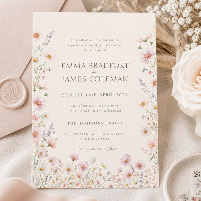 Bohemische Fantasievolle Wildblumen Formale Hochze Einladung (Bohemian Whimsical Wildflowers Formal Wedding Invitation)