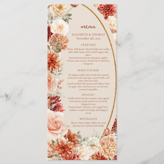 Bohemische farbige Fall blumenweise rostig bunt Menükarte (Vorderseite)