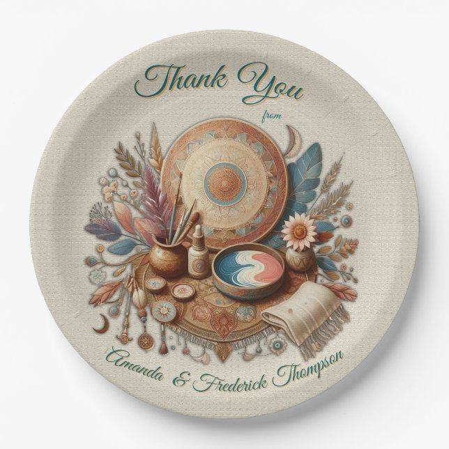 Bohemische Farbmischung und Dekoration Pappteller (Vorderseite)