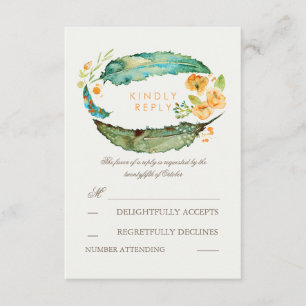 Bohemische Feathers Aquamarine Hochzeiten RSVP-Kar RSVP Karte