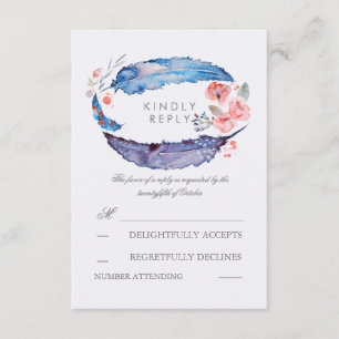Bohemische Feathers Romantische Hochzeitskarten RSVP Karte