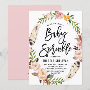 Bohemische Federn Blumenreath Pink Baby Sprinkle Einladung