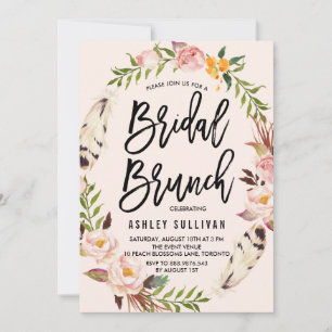 Bohemische Federn und Blumenreath Bridal Brunch Einladung